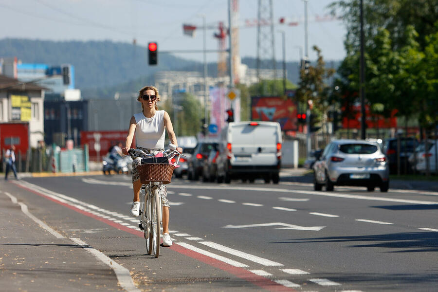 a female cyclist in Ljubljana